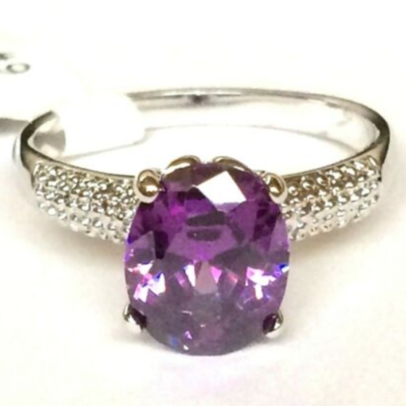 Silver Amethyst Cocktail Ring Size 8 9 10 Purple - Picture 1 of 7